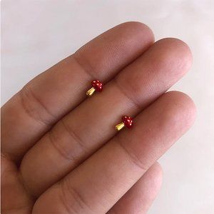 Tiny Mushroom Stud Earrings, 14kt Gold Vermeil, .925 Sterling Silver, Amanita Mu